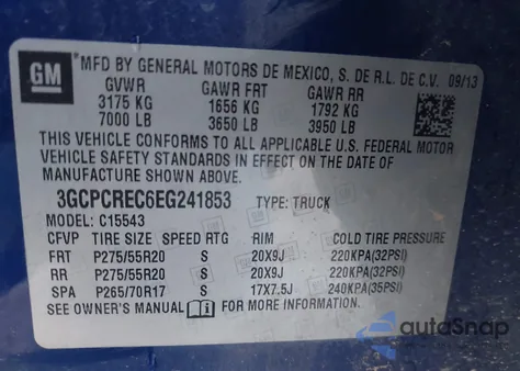 2014 Chevrolet Silverado 1500 1Lt from USA, damaged, VIN 3GCPCREC6EG241853